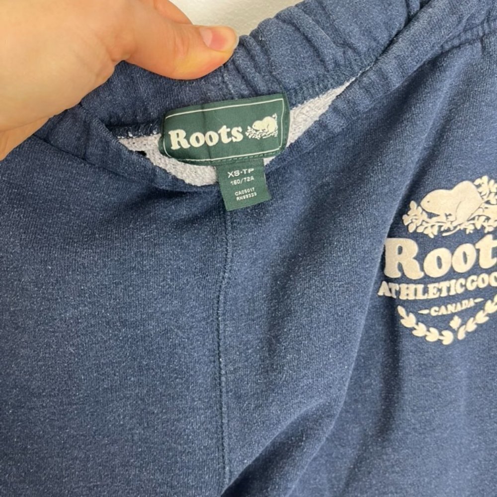 Roots Athletic Cotton Blue Sweatpants FLAW w/ Small 1" hole - Picture 5 of 12